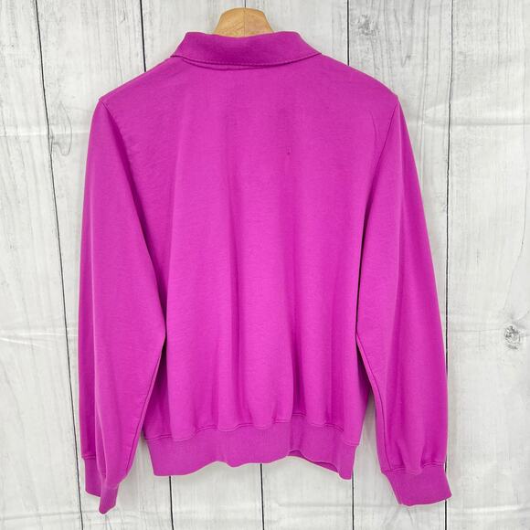 American VINTAGE LARGE 80s Pink Purple Floral Beaded Quilted Polo Sweater - Picture 2 of 7